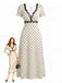 Beige 1930s Satin Polka Dot Lace V-Neck Dress, vintage dress, retro fashion, lace detail - perfect for women who love vintage and retro fashion