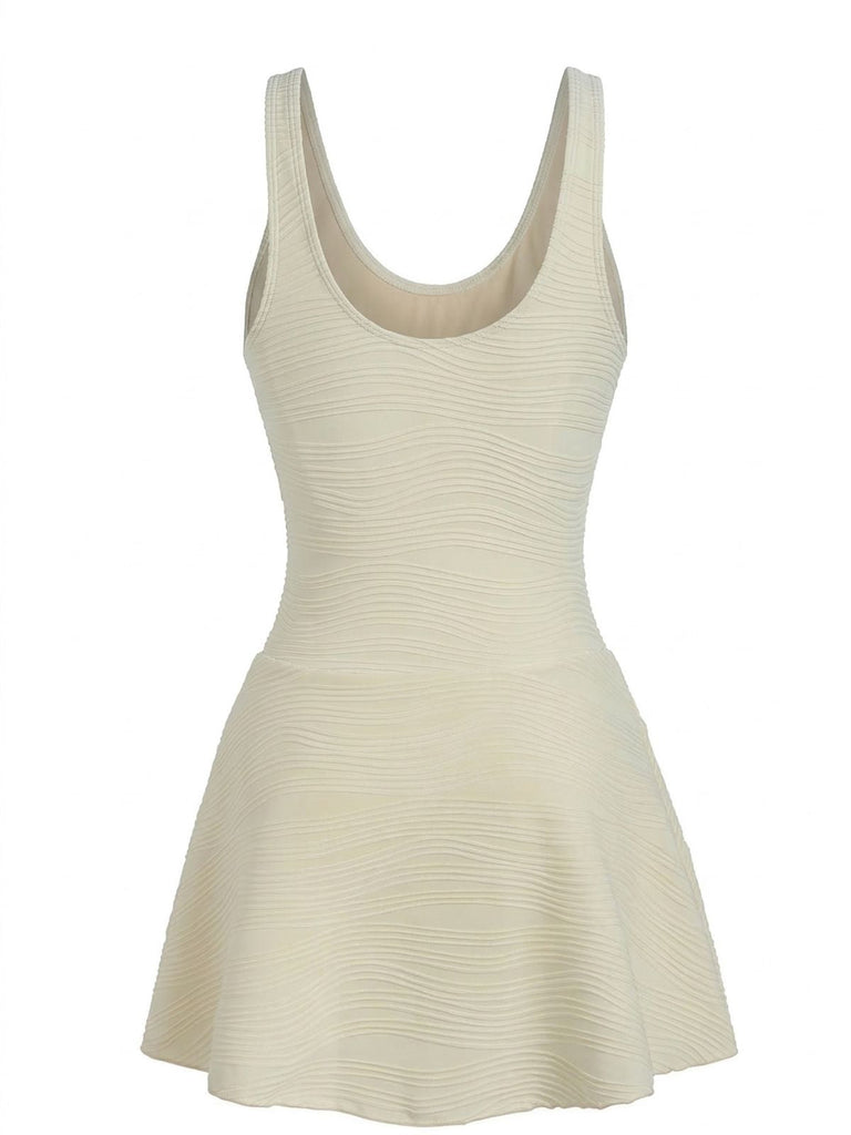Beige 1930s Solid Lace-Up Swim Dress | vintage dress, retro fashion, elegant style - perfect for retro fashion enthusiasts
