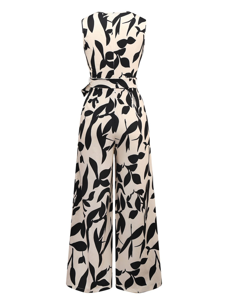Beige 1930s Surplice Leaves Silhouette Jumpsuit - vintage jumpsuit, retro fashion