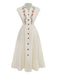 Beige 1940s Floral Puff Sleeve Midi Dress 2