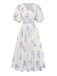 Beige 1940s Floral V Neck Dress 3