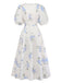Beige 1940s Floral V Neck Dress 2