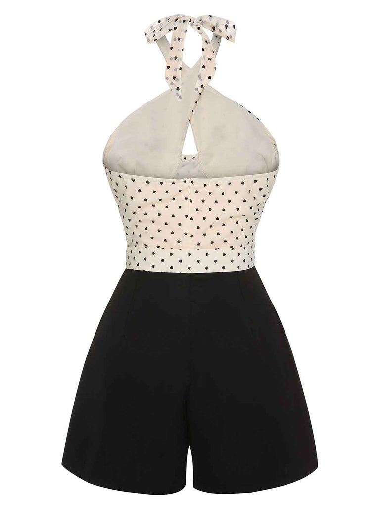 Beige 1950s 3D Heart Halter Patchwork Romper: timeless style reimagined
