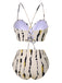 Beige 1950s Back Cross Straps Ink Splash Swimsuit: 1950s Riviera elegance, reimagined for her