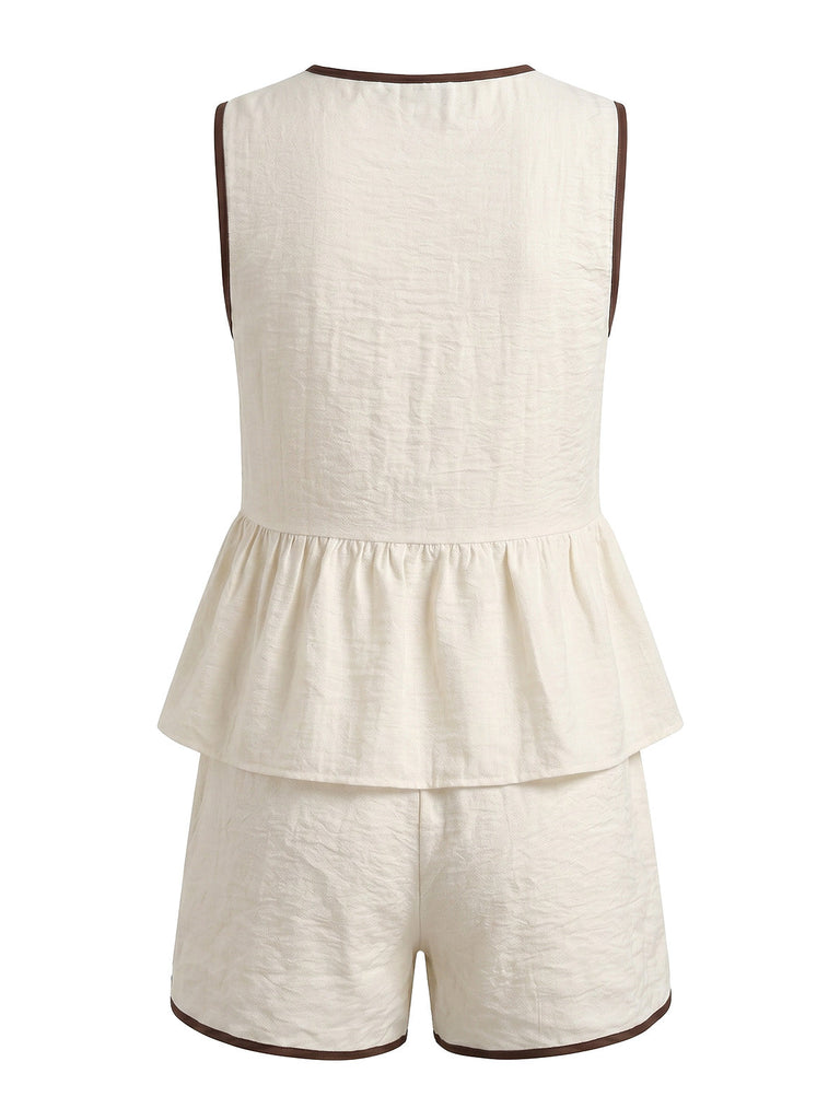 Beige 1950s Color Block Cardigan Shorts 2PCS, vintage fashion, retro style - perfect for women who love vintage and retro fashion