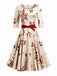 She slips into this Beige 1950s Floral Half Sleeve Belted Dress and suddenly it's a 1950s daydream