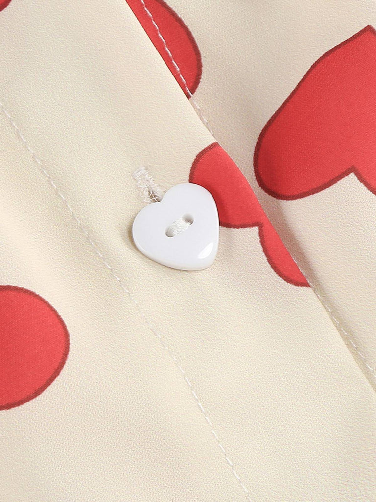 Beige 1950s Hearts Puff Sleeves Lapel Dress — the kind of 1950s dress that makes strangers smile