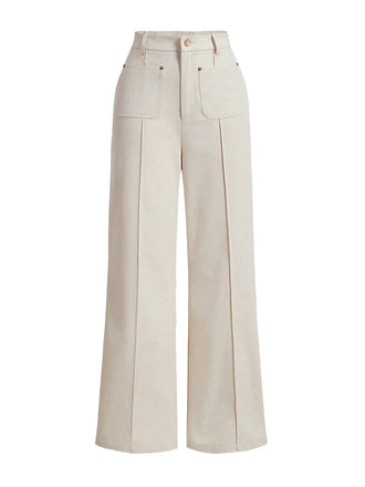 Beige 1950s High Waist Pocket Solid Pants - vintage fashion, retro style