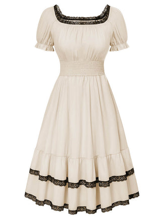 Beige 1950s Lace Patchwork Square Neck Dress, vintage dress, retro fashion, rockabilly, pin-up fashion - perfect for women who love vintage and retro fashion