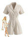 Beige 1950s Lapel Pocketed Solid Romper - vintage romper, retro jumpsuit for vintage lovers