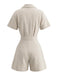 Beige 1950s Lapel Pocketed Solid Romper - vintage romper, retro jumpsuit for vintage lovers