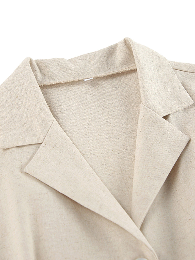 Beige 1950s Lapel Pocketed Solid Romper - vintage romper, retro jumpsuit for vintage lovers