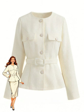 Beige 1950s Long Sleeve Buttons Suit Jacket - vintage fashion, retro style