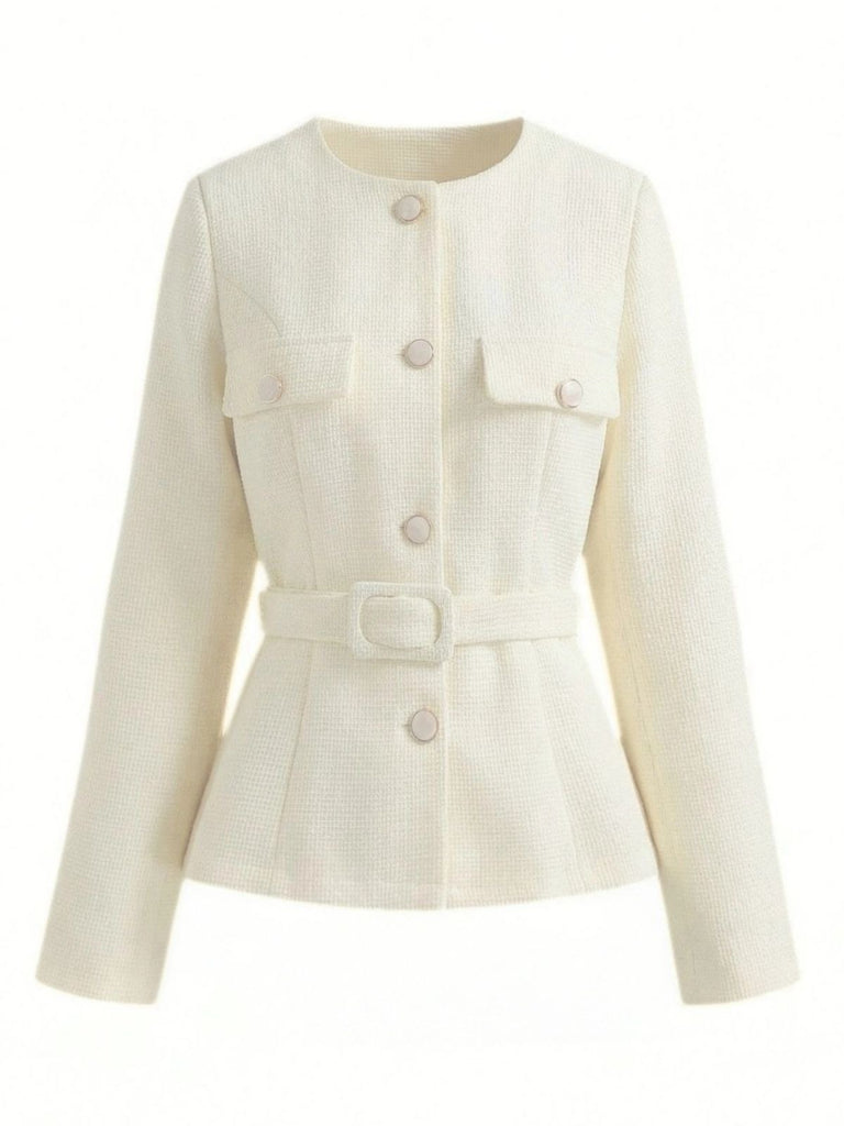 Beige 1950s Long Sleeve Buttons Suit Jacket - vintage fashion, retro style