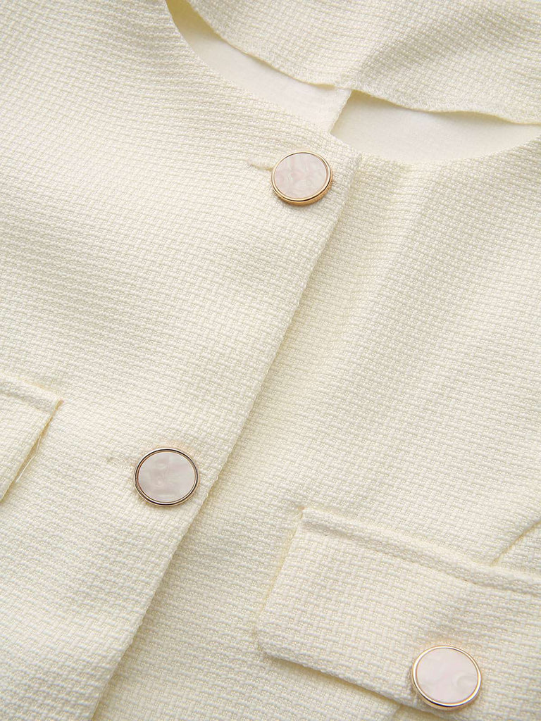 Beige 1950s Long Sleeve Buttons Suit Jacket - vintage fashion, retro style