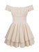 Beige 1950s Off-Shoulder Smocked Tiered Ruffle Romper | vintage romper, retro jumpsuit, playful style - perfect for retro fashion enthusiasts