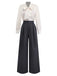Beige 1950s Pearl Trimmed Bow Tie-Neck Jumpsuit - vintage jumpsuit, retro fashion