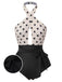 Beige 1950s Polka Dot Halter One-Piece Swimsuit, vintage swimsuit, pin-up swimwear - perfect for women who love vintage and retro fashion