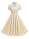 Beige 1950s Polka Dots Lapel Buttons Dress - vintage dress, retro fashion, rockabilly