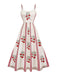 Beige 1950s Rose Spaghetti Strap Swing Dress, vintage dress, retro fashion, rockabilly, pin-up fashion - perfect for women who love vintage and retro fashion