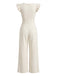 Beige 1950s Ruffle Mesh Square Neck Jumpsuit, vintage romper, retro jumpsuit - perfect for women who love vintage and retro fashion
