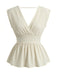 Beige 1950s V-Neck Fitted Tops