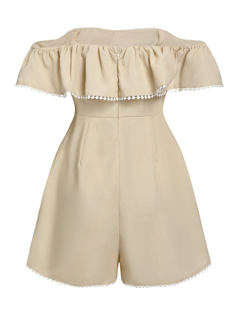 Beige 1950s Solid Cap Sleeve Belt Romper, vintage romper, retro jumpsuit - perfect for women who love vintage and retro fashion