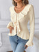 Beige 1950s Solid Ruffled Lapel Collar Top - vintage fashion, retro style