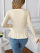 Beige 1950s Solid Ruffled Lapel Collar Top - vintage fashion, retro style