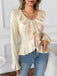 Beige 1950s Solid Ruffled Lapel Collar Top - vintage fashion, retro style