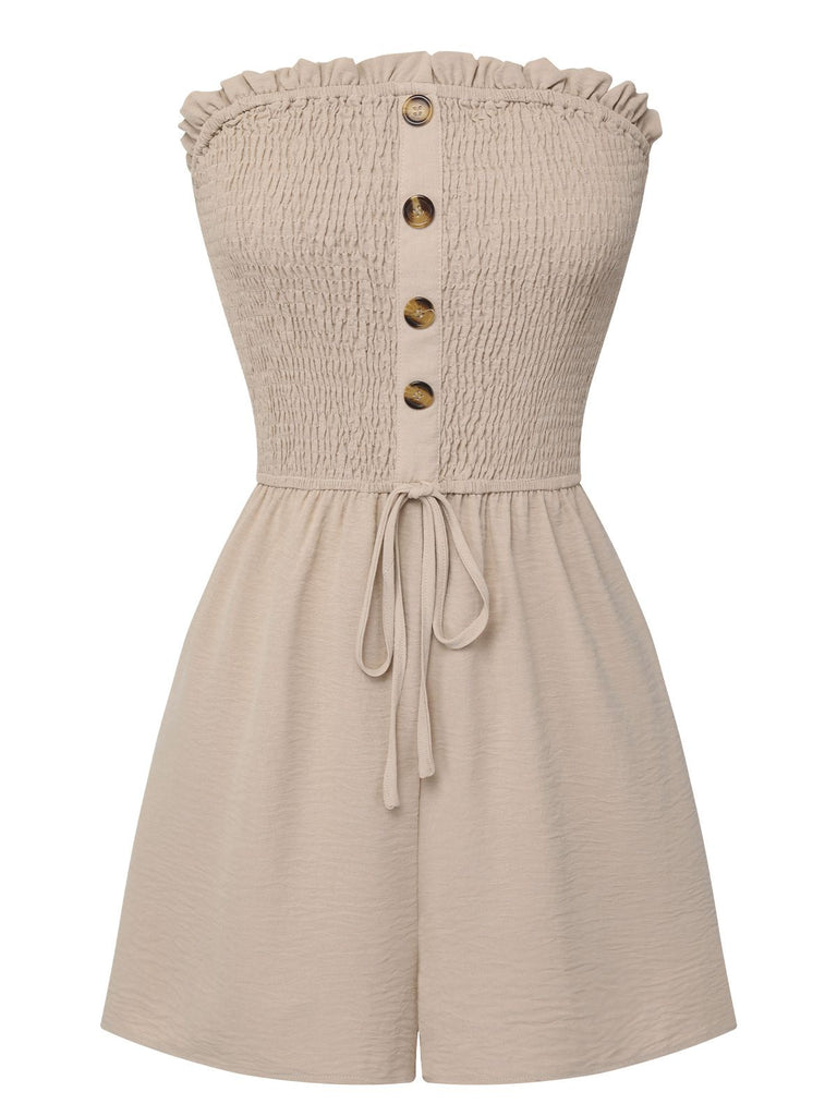 Beige 1950s Solid Smocking Strapless Romper, vintage romper, retro jumpsuit - perfect for women who love vintage and retro fashion