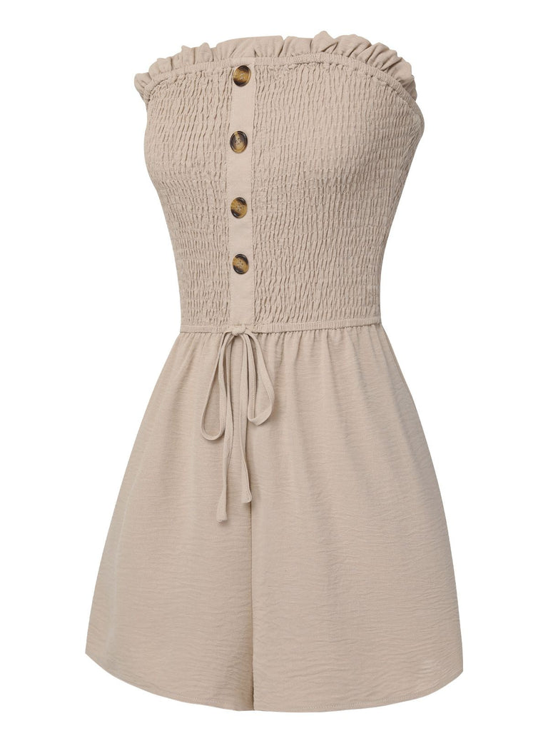Beige 1950s Solid Smocking Strapless Romper, vintage romper, retro jumpsuit - perfect for women who love vintage and retro fashion