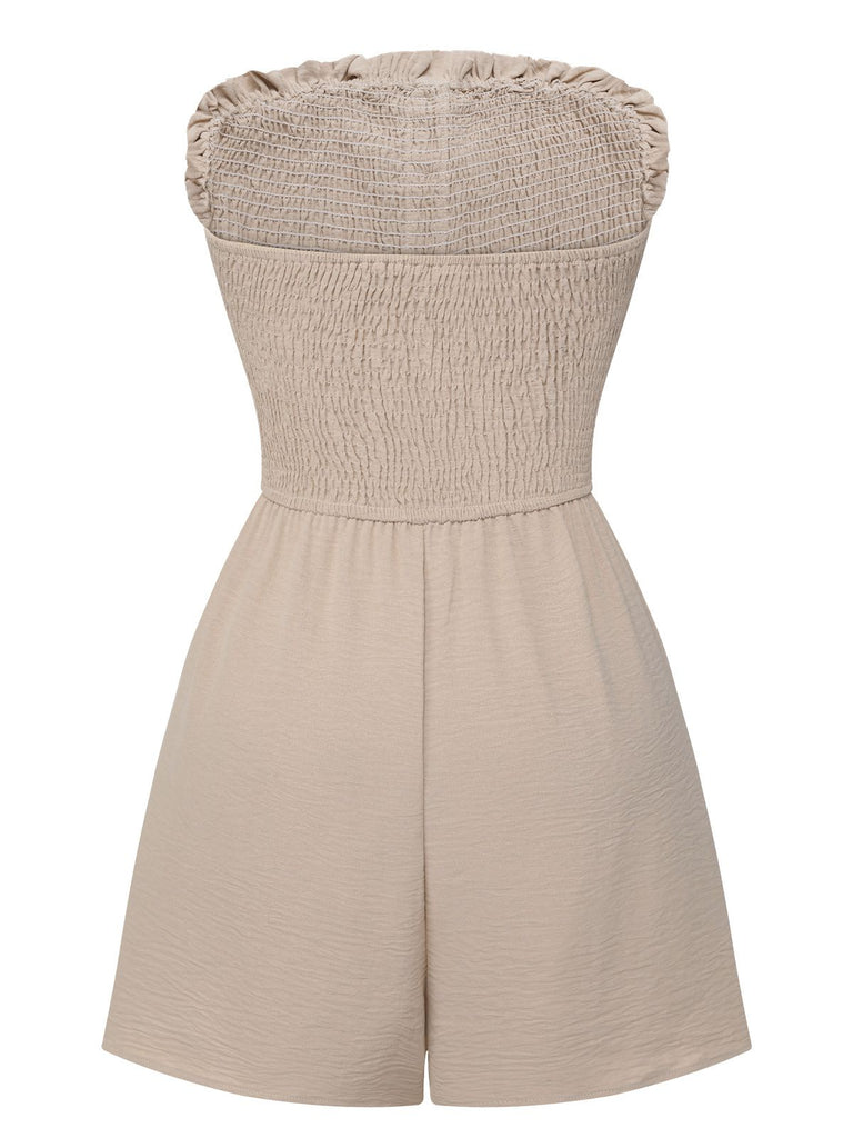Beige 1950s Solid Smocking Strapless Romper, vintage romper, retro jumpsuit - perfect for women who love vintage and retro fashion