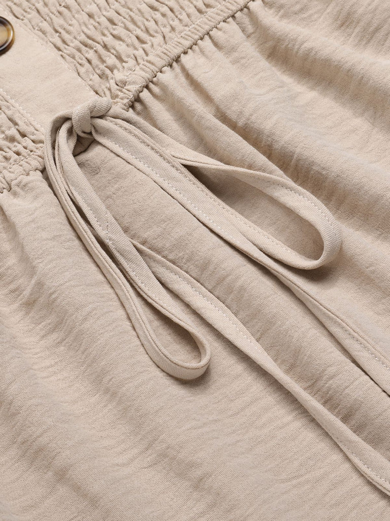 Beige 1950s Solid Smocking Strapless Romper, vintage romper, retro jumpsuit - perfect for women who love vintage and retro fashion