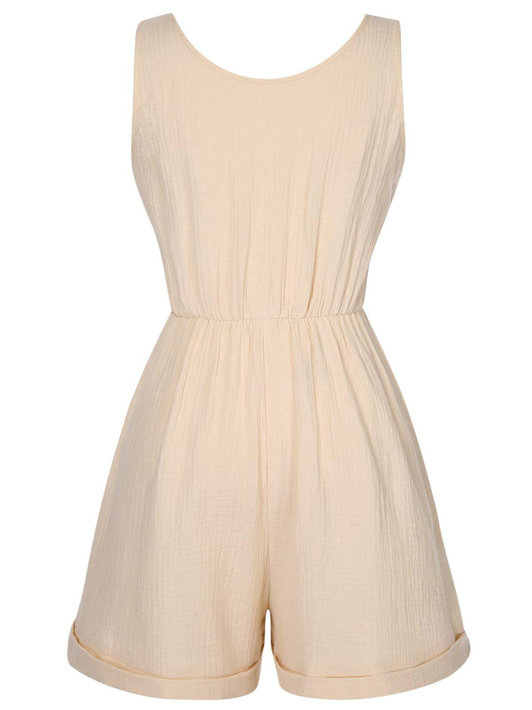 Beige 1950s Strap Belted Sleeveless Romper, vintage romper, retro jumpsuit - perfect for women who love vintage and retro fashion