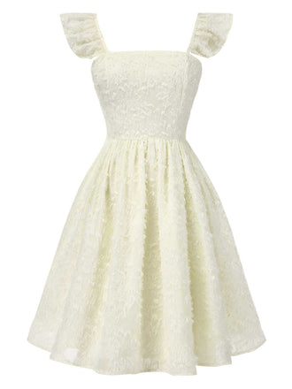 She slips into this Beige 1950s Strap Square Neck Backless Dress and suddenly it's a 1950s daydream