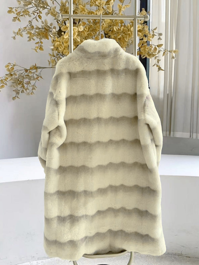 Beige 1950s Stripe Faux Fur Plush Coat - vintage fashion, retro style