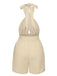 Beige 1950s Texture Folds Cross Halter Romper: timeless 1950s elegance she makes her own