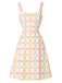 Beige 1960s Plaid Floral Square Neck Dress 3
