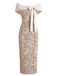 [Pre-Sale] Beige 1960s Floral Off Shoulder Bow Bodycon Dress, vintage dress, retro fashion, floral print - perfect for women who love vintage and retro fashion