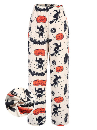 Beige 1960s Halloween Pumpkin Pocket Pants, vintage fashion, retro style - perfect for women who love vintage and retro fashion
