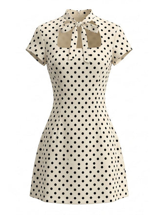 White 1960s Polka Dot Bow Dress