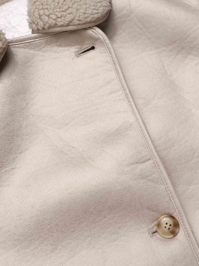 Beige 1960s Solid Polar Fleece Lining Coat, vintage coat, retro outerwear - perfect for women who love vintage and retro fashion