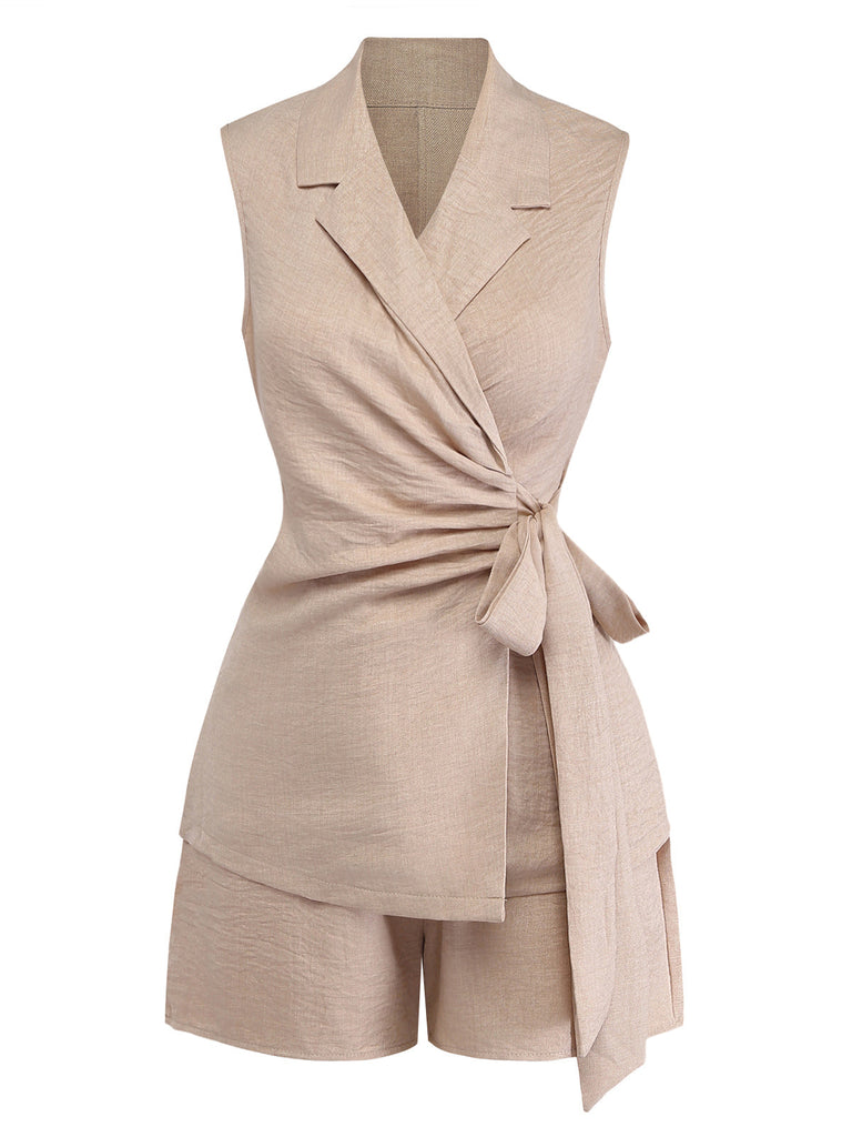 Beige 1960s Solid Suit Vest & Shorts Set: beautiful vintage outerwear, retro jacket, classic elegance with timeless appeal
