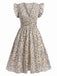 Beige 1960s V-Neck Ruffled Ditsy Floral Dress, vintage dress, retro fashion, floral print - perfect for women who love vintage and retro fashion