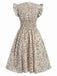 Beige 1960s V-Neck Ruffled Ditsy Floral Dress, vintage dress, retro fashion, floral print - perfect for women who love vintage and retro fashion