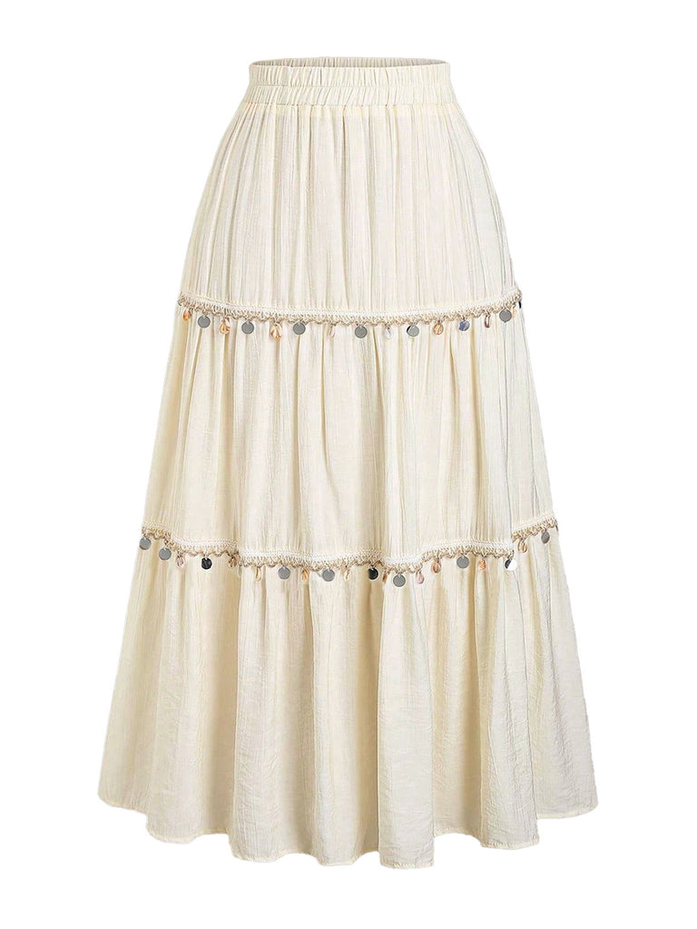 Beige 1950s Sequin Vintage Classic Skirt 2