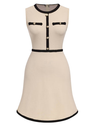 Beige 1970s Contrast Binding Sleeveless Dress, vintage dress, retro fashion - perfect for women who love vintage and retro fashion