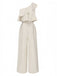 She finds her 1970s story in this Beige 1970s One-Shoulder Tiered Ruffles Jumpsuit