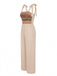 Beige 1970s Tie Spaghetti Strap Patchwork Jumpsuit - vintage jumpsuit, retro fashion